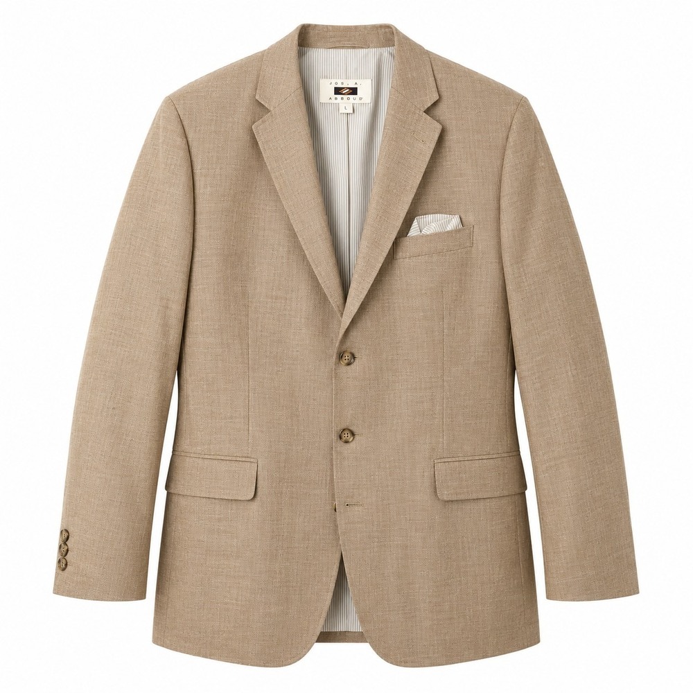 JOSEPH ABBOUD Linen Blend Blazer Sport Coat Sz XL Beige/Brown Herringbone Casual